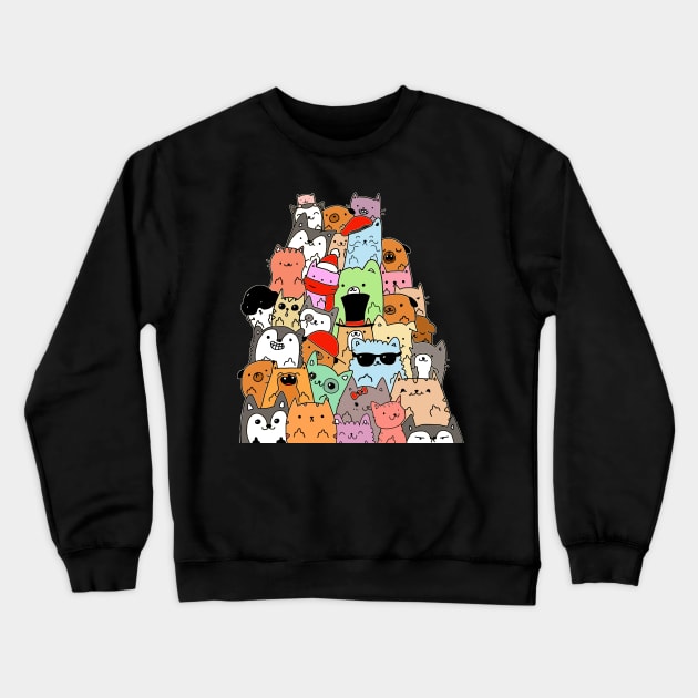 Cute Cats and Dogs Doodle Crewneck Sweatshirt by OneWeirdDude